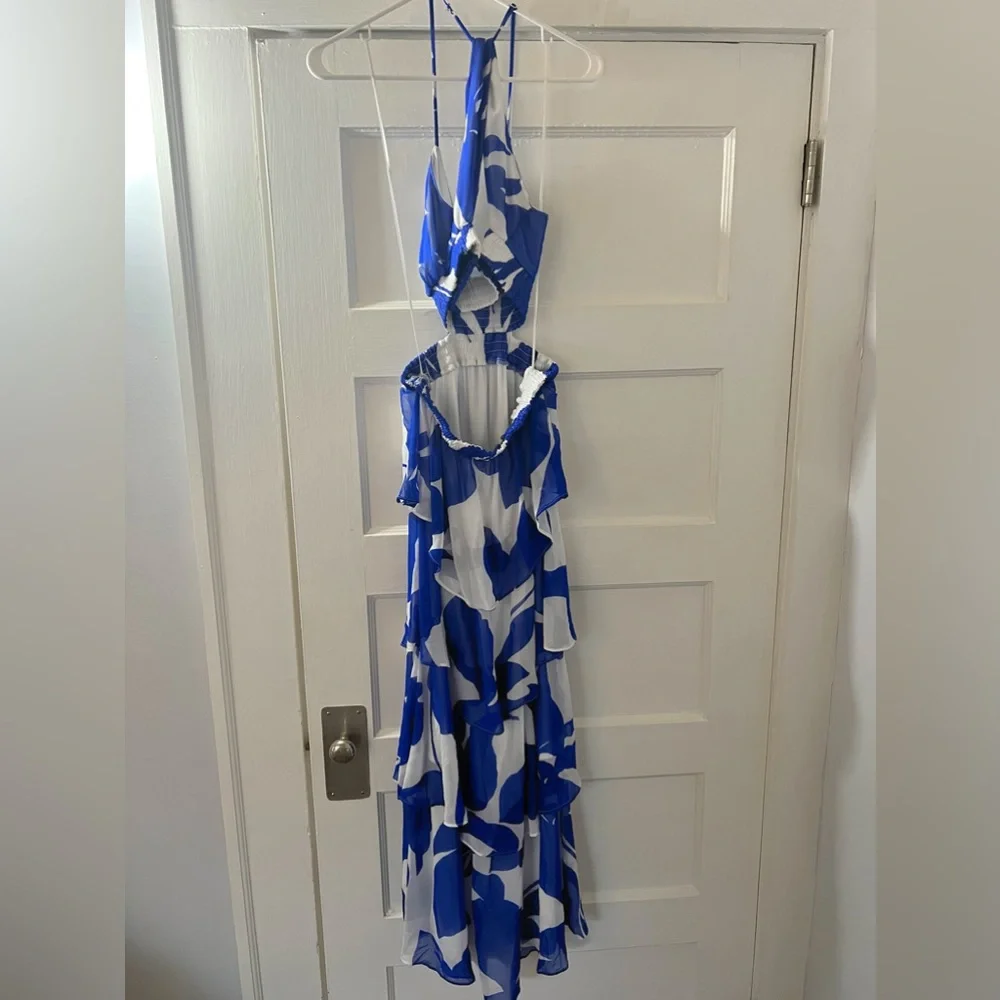 NWOT Express Blue & White Ruffle Maxi Dress - Picture 5 of 6